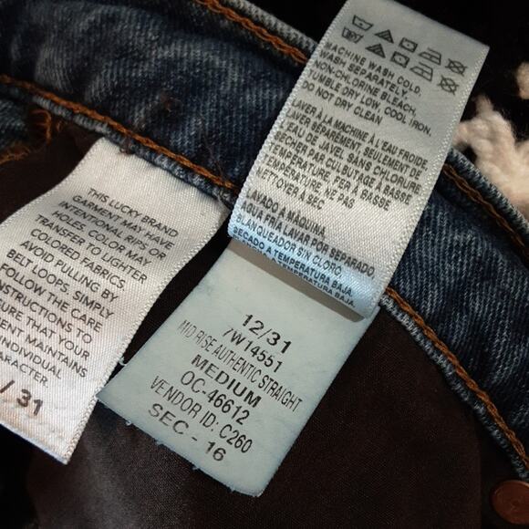 Lucky Brand Mid-Rise Authentic Straight Leg Medium Wash Cotton Denim Jeans 12/31 - Picture 9 of 15